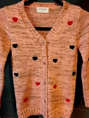 Mud Kingdom Pink Heart-Accent V-Neck Cardigan Sweater